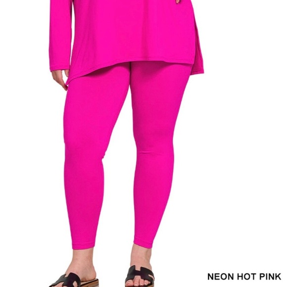 New!LAST ONEPlus Size Neon hot pink Long Sleeve Top and Leggings Set Size 1X - Picture 3 of 4